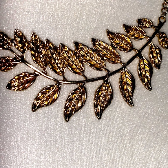 Gold Olive Leaf Bib Statement Necklace - Picture 9 of 16